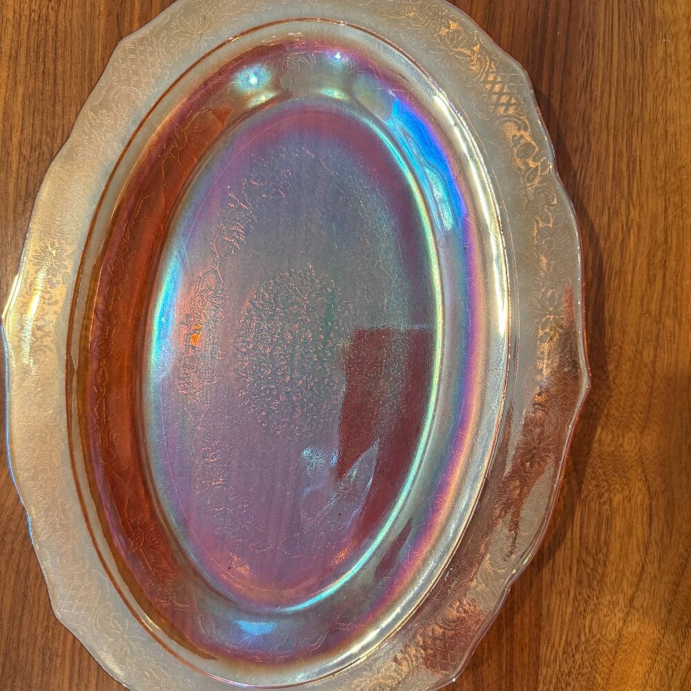 Vintage Iridescent Marigold Carnival Glass Platter